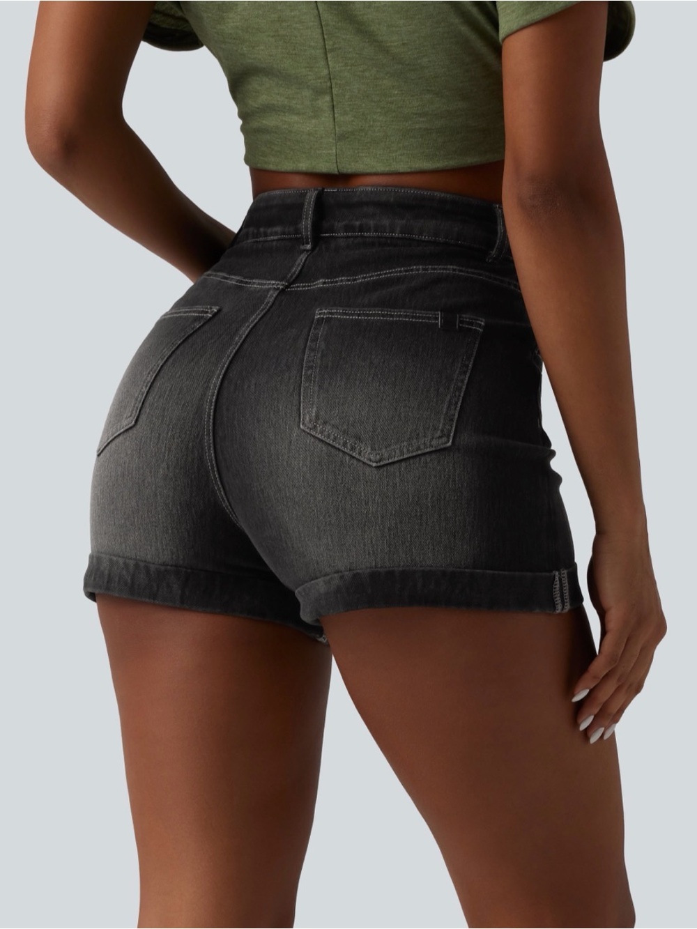 Halara Flex Denim 5  pocket- high waisted shorts in black